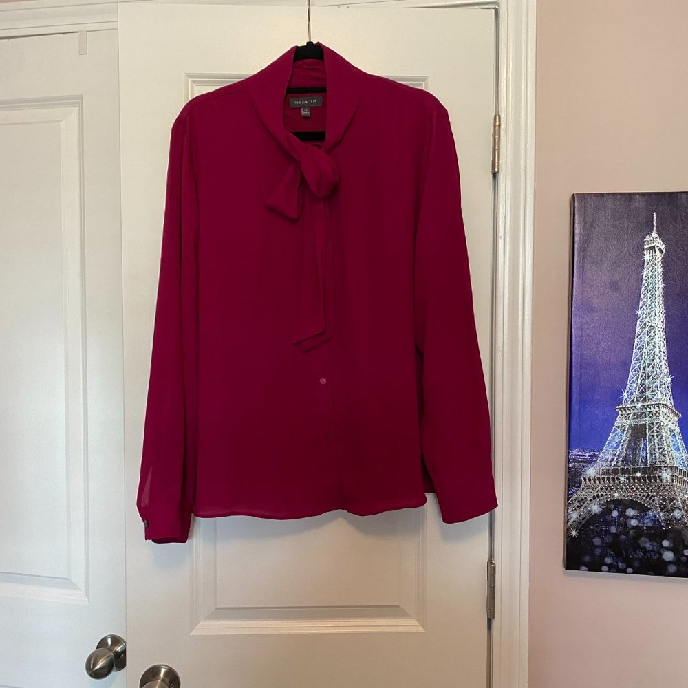 The Limited Fuchsia Tie-Front Button Down Blouse in size XL